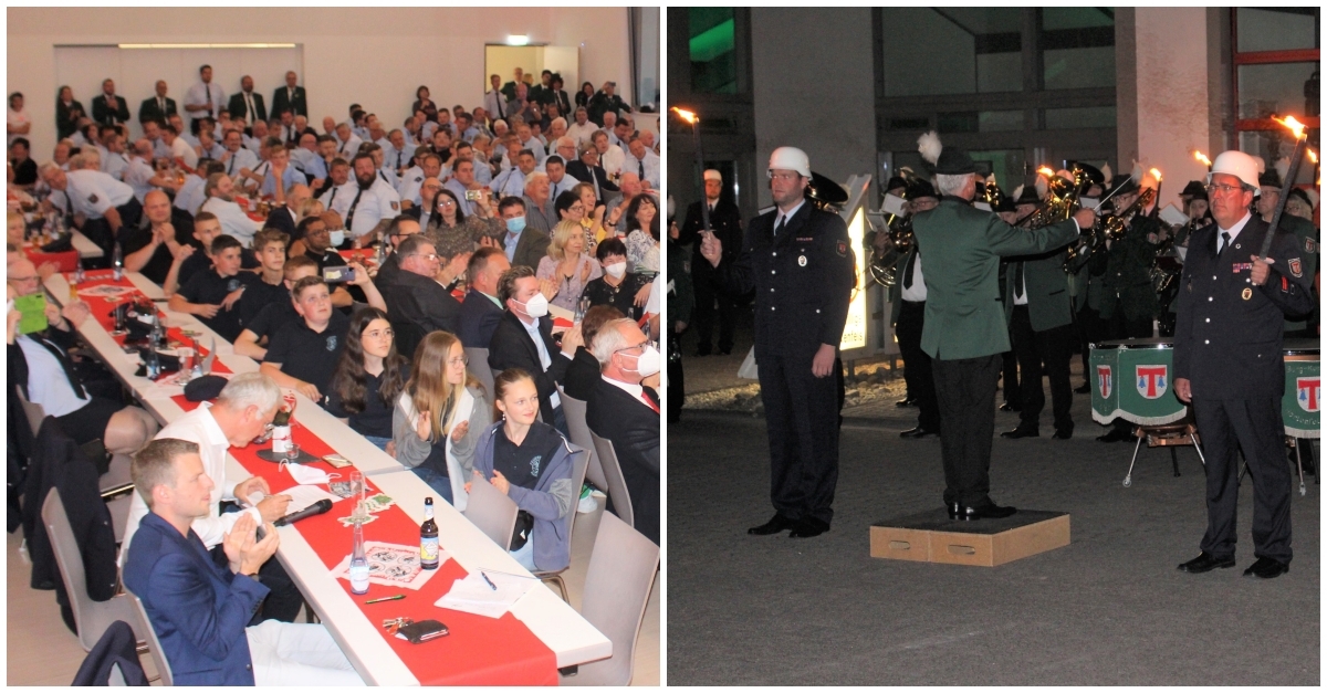 In der sehr gut gefllten neuen Burghalle tummelte sich alles, was Rang und Namen hatte. Zum Abschluss der offiziellen Feierlichkeiten begaben sich alle Gste vor die Halle, um den Groen Zapfenstreich zu erleben. (Fotos: W. Rabsch) 