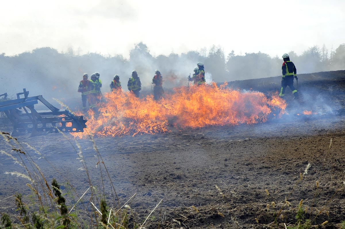 Flächenbrand in Asbach-Schöneberg: Acht Hektar Stoppelfeld an der L272 abgebrannt