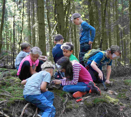 Die Mineraliensuche im Wald gehrt zum "ForscherCamp" mit dem Bergbaumuseum. (Foto: Bergbaumuseum Sassenroth)