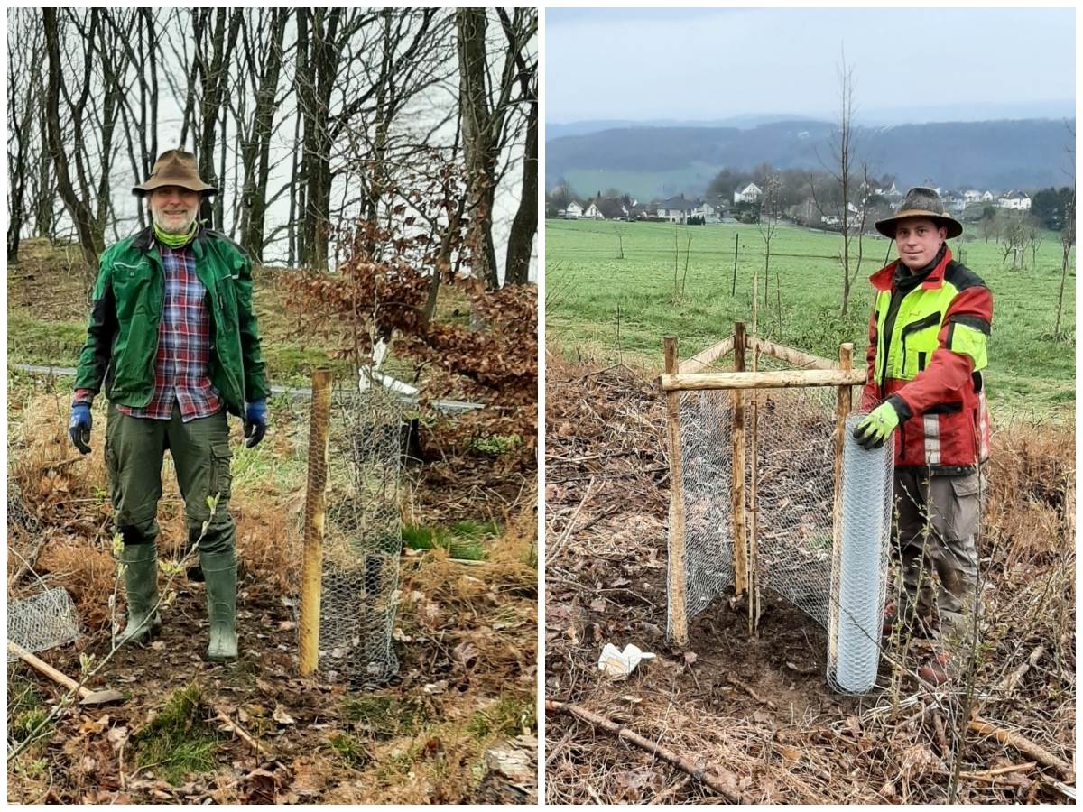 ber 20 Bume pflanzten die beiden Garten- und Landschaftsfachleute Georg Weyer (links) und Lukas Schneider zusammen mit Helfer Bernd Becker im Fensdorfer Gemeindewald. (Fotos: Gemeinde Fensdorf) 