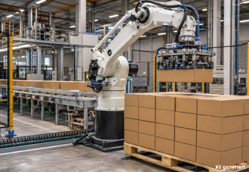 Was ein Palettierroboter macht, ist �u�erst interessant. Symbolfoto (KI generiert)