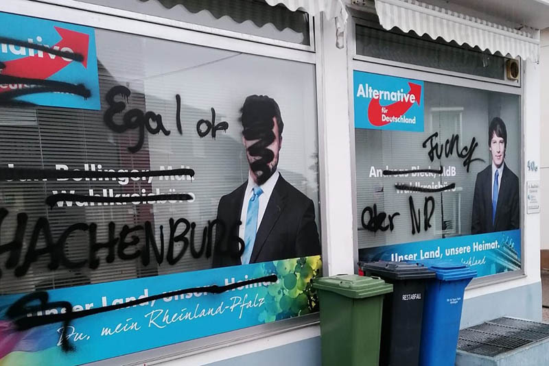 AfD-Wahlkreisbro in Neuwied mit Farbe besprht
