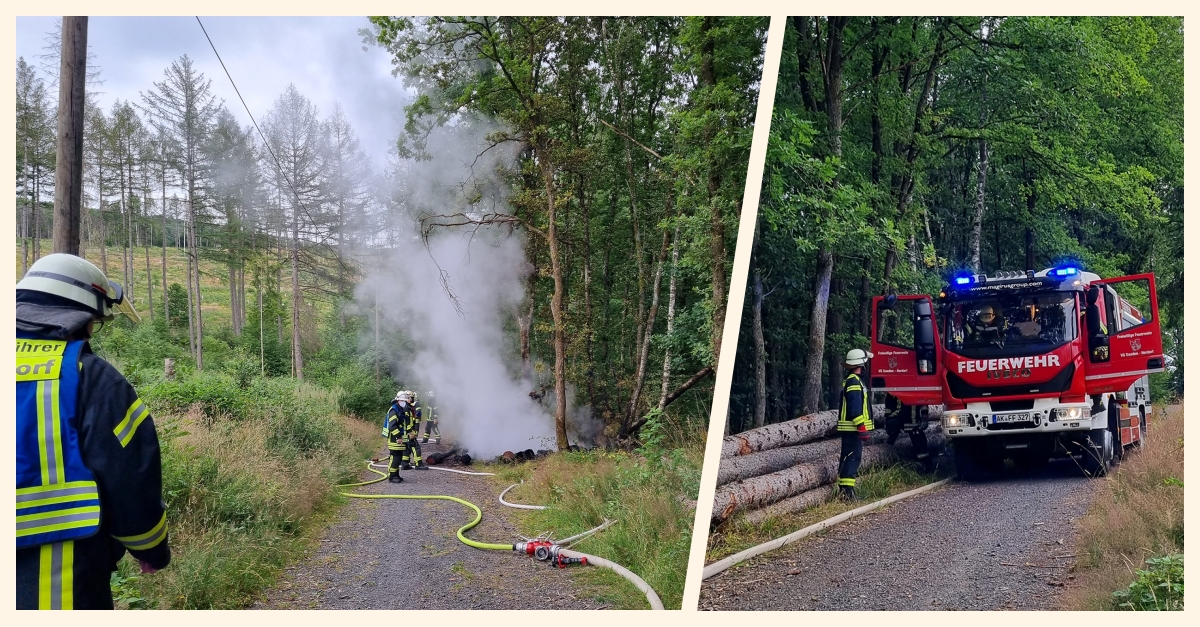 Am 15. Julia wurde die Feuerwehr zu einem Holzstapel-Brand gerufen. (Foto: Verbandsgemeindefeuerwehr Daaden-Herdorf)