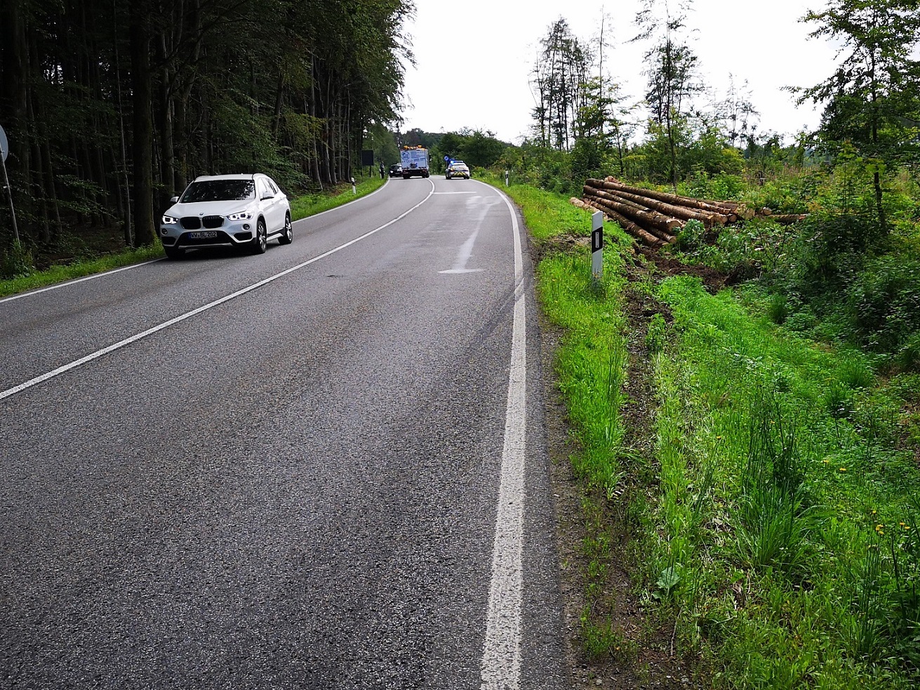 Diese verlorene Ladung Holz sorgte fr einen Stau im Feierabendverkehr. (Foto Uwe Schumann)