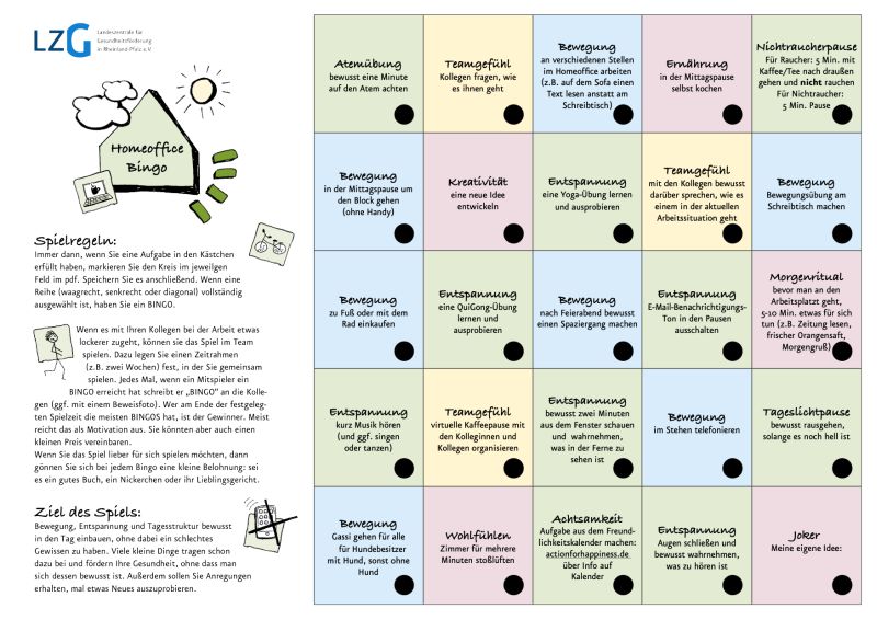 Homeoffice-Bingo. Grafik: LZG