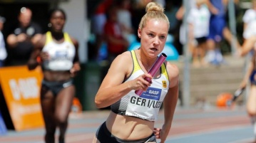 Sophia Junk luft in Regensburg mit der U23-DLV-Staffel ber 4x100 Meter. Foto: Wolfgang Birkenstock