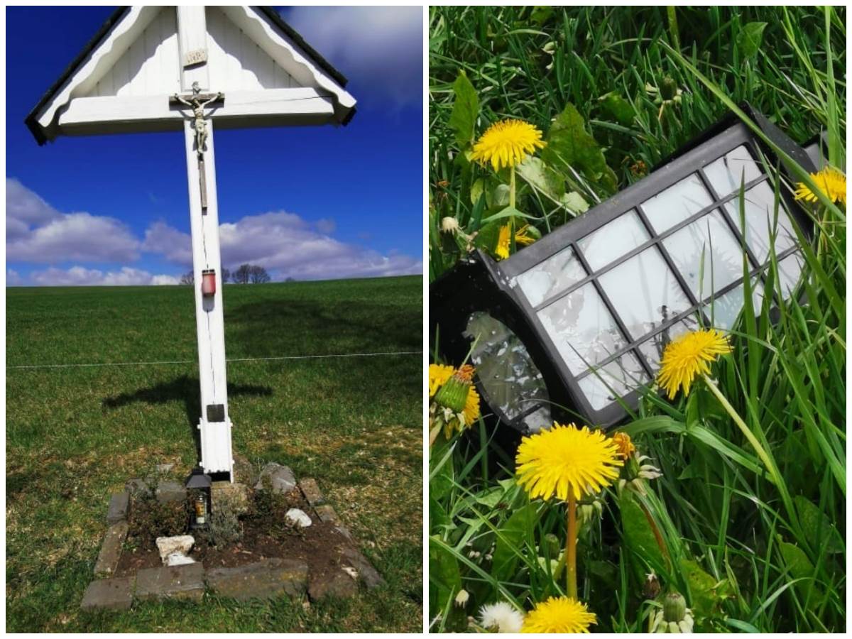 Das Wegekreuz von Elkhausen (links) nach Bornhahn ist immer wieder ein Ziel fr respektlosen Umgang. Die Laternen werden oft entwendet, zerstrt und einfach ins umliegende Gelnde geworfen. (Fotos: pr)