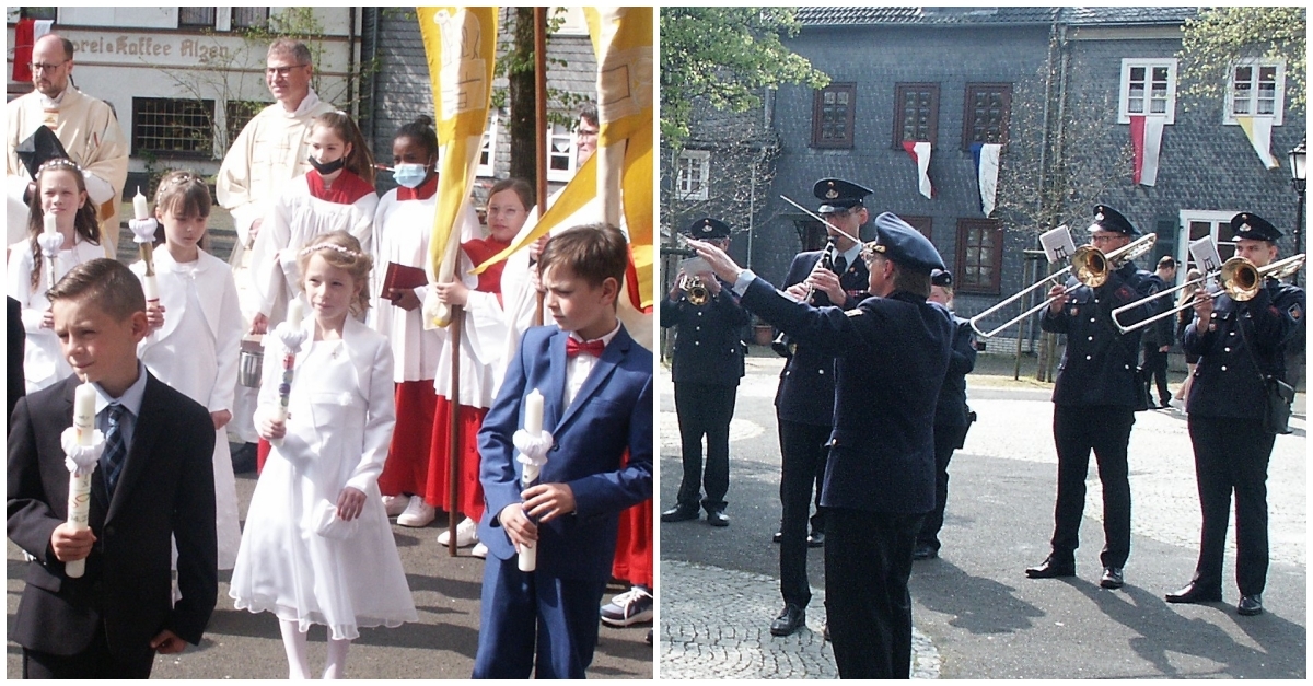 Die Stadt- und Feuerwehrkapelle Wissen spielte zu Ehren der 20 Erstkommunikanten. (Fotos: Bernhard Theis) 
