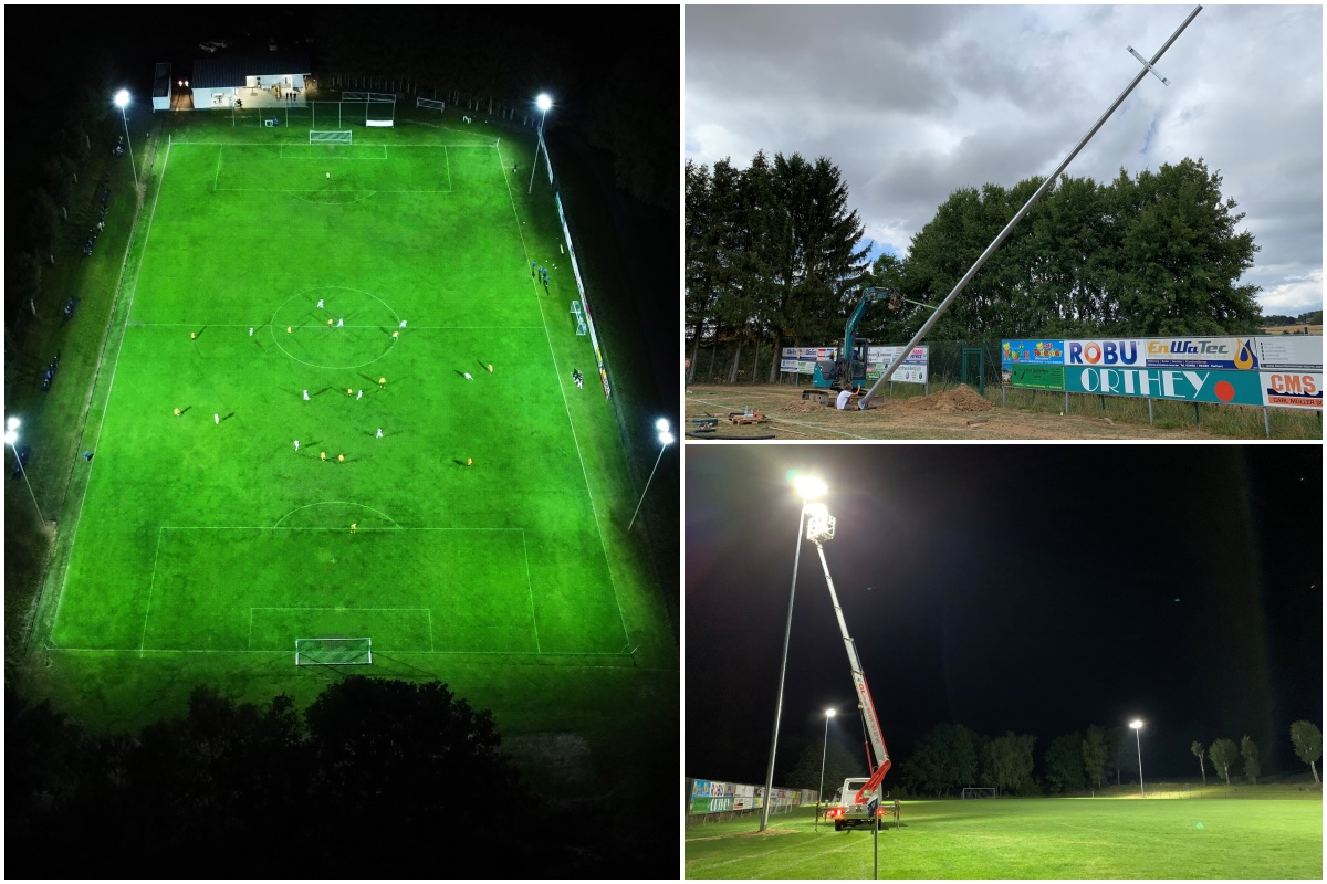 Endlich Licht auf dem Sportplatz! Dank der neuen Flutlichtanlage. (Fotos: privat)