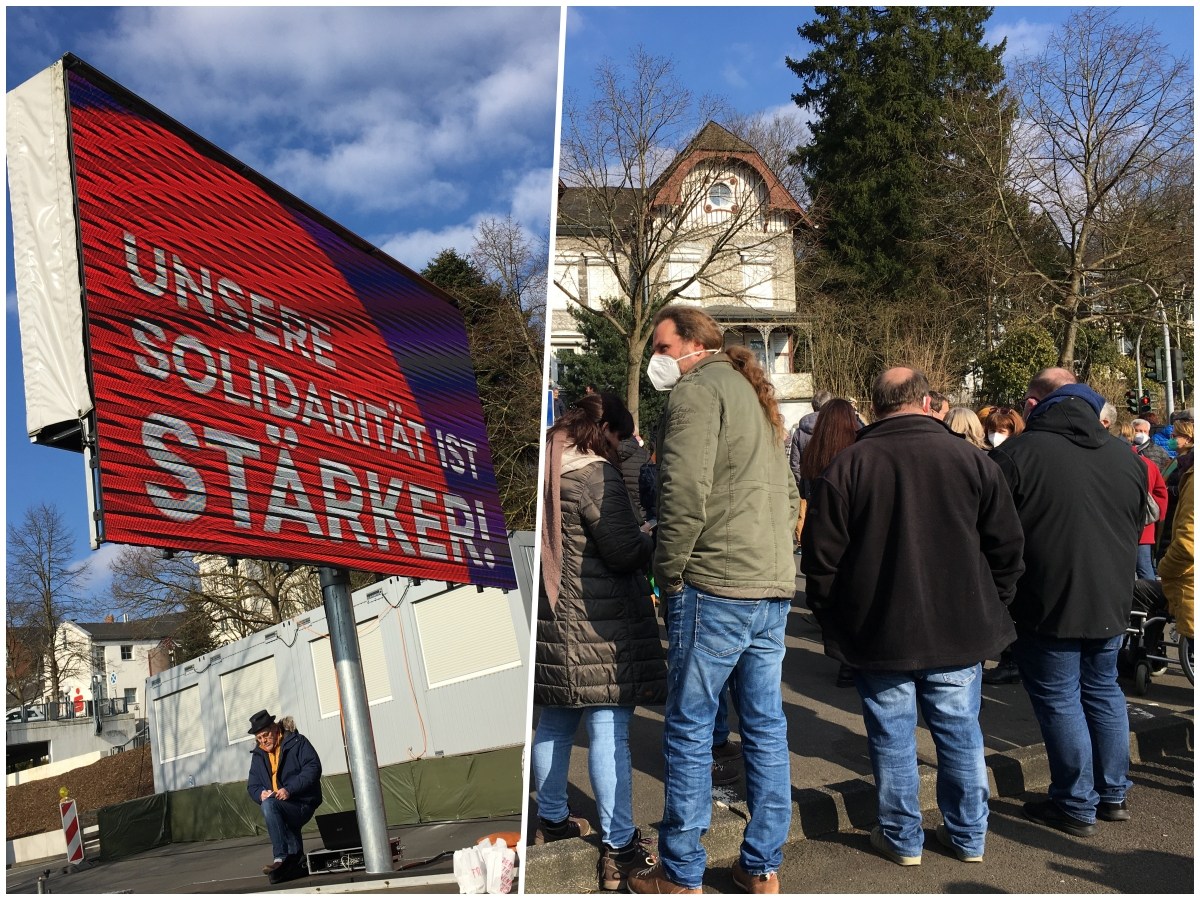 Bei strahlendem Sonnenschein und khlen Temperaturen fanden sich etwa 150 Teilnehmer zusammen, um gemeinsam fr Frieden und Solidaritt zu demonstrieren. (Fotos: Jenny Patt)