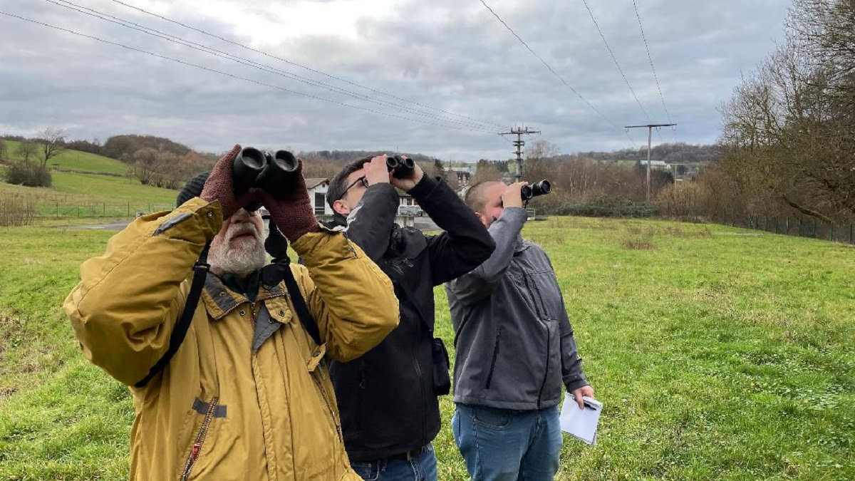 Die NABU Gruppe beim Beobachten der Vogelarten. (Fotos: NABU Montabaur)