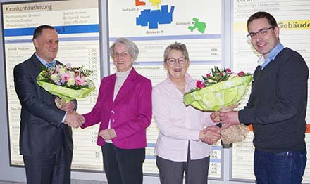 Abschied und Neuanfang, von links: Joachim Krekel (KD), Maria Hannen, Ingrid Bllstorff, Julian Afflerbach (komm. PD). Foto: Krankenhaus