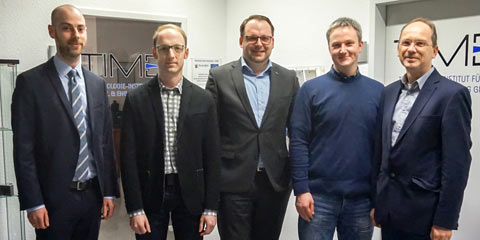 Von links: 
Foto (v.l.n.r.): Florian Deutz (Wirtschaftsfrderung Kreis Altenkirchen), Markus Blser (Geschftsfhrer MB Software und Systeme GmbH), Christoph Preetz (Territory Manager ESET Deutschland GmbH), Andreas Mller (Geschftsfhrer CCM-it GmbH), Dr.-Ing. Ralf Polzin (Geschftsfhrer TIME). Foto: KV