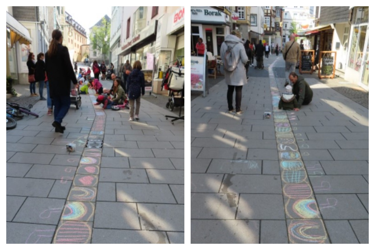 Nach zwei Stunden konnte eine 552,9 Meter lange Raupe entlang der Fugngerzone bestaunt werden. (Fotos: privat)