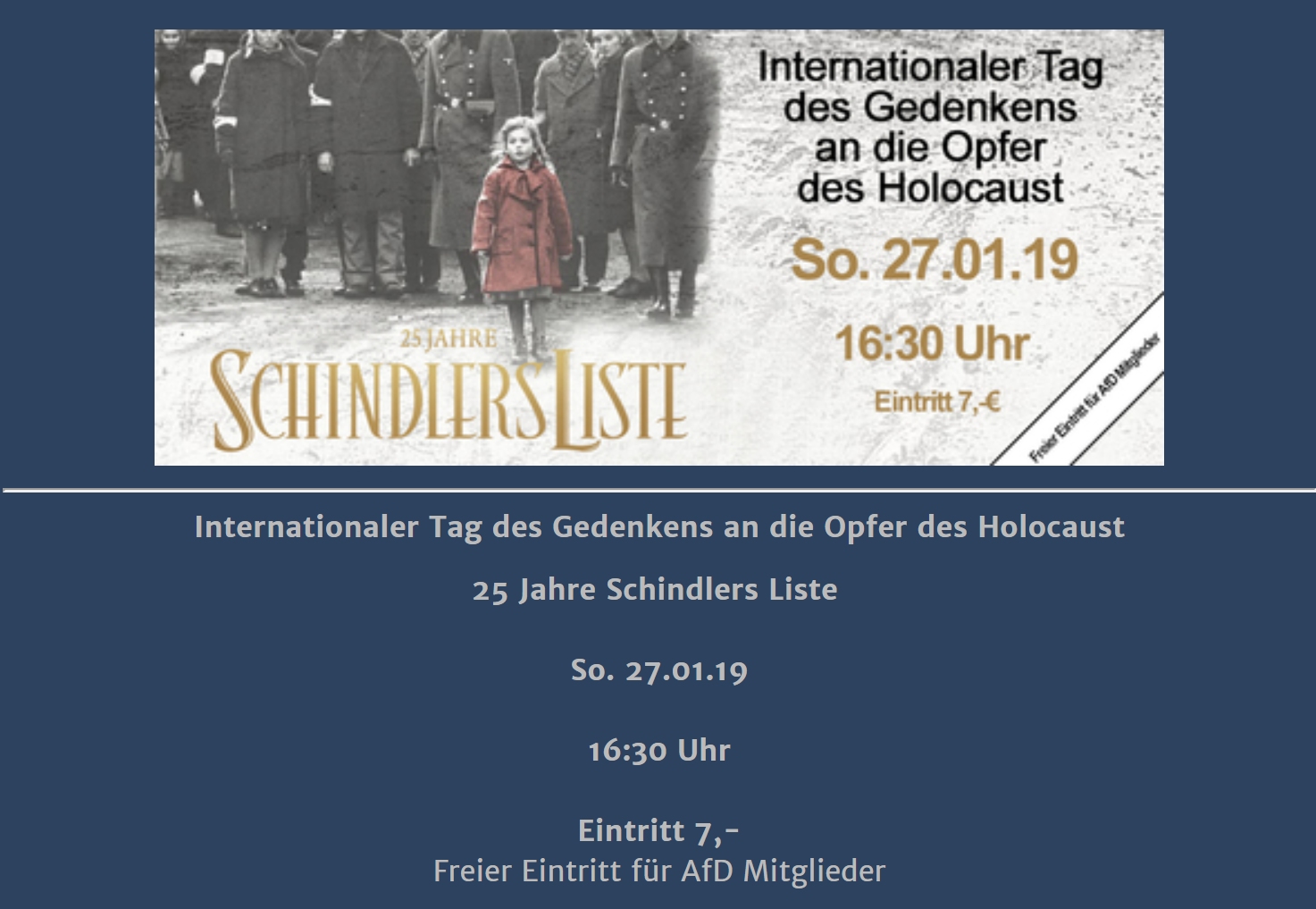 Kino zeigt Schindlers Liste  AfD-Mitglieder erhalten freien Eintritt