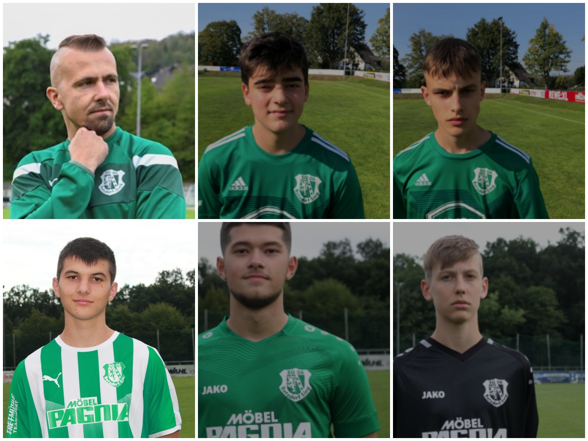 Spieler und Trainer der SG06 Betzdorf erinnern sich an besondere Vereinsmomente. Von links im Uhrzeigersinn: David Giermann, Erol Tetik, Marius Hsch, Tristan Althoff, Ermal Merovci, Ermal Merovci (Fotos: SG06)