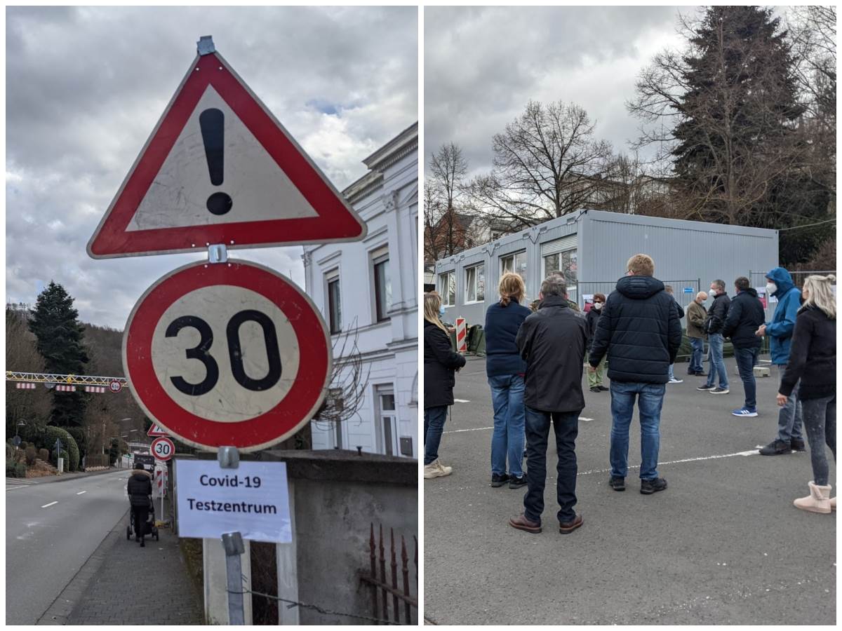 Seit Donnerstagnachmittag in Betrieb: Das Corona-Schnelltestzentrum auf dem Kirchener Parkdeck vor dem Rathaus. (Fotos: ddp) 