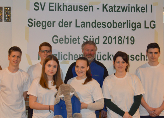 Meister der Landesoberliga: (vorne, von links)   Vorne: Luca Marie Heuser, Carolyn Send und Vanessa Krmer, (hinten, von links) Marvin Balkenhol, Joshua Pagnia, Trainer Wolfgang Weber und Kevin Jrg. (Foto: Verein) 