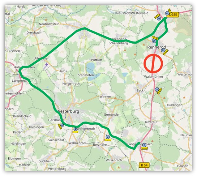 Sperrung auf der B 54 zwischen Waldmhlen und Rennerod