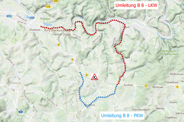 Vollsperrung: Fahrbahnsanierung Kreuzung B8/K58