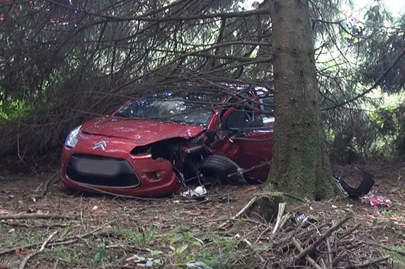 PKW-Fahrerin kommt von Strae ab und landet im Wald