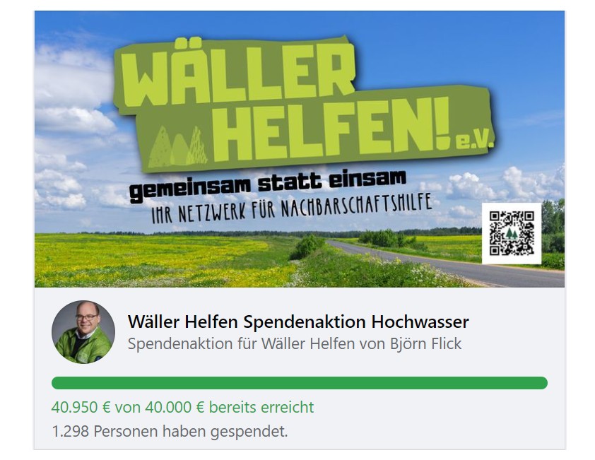 Spendenaktion von "Wller helfen" auf Facebook. Foto: Screenshot