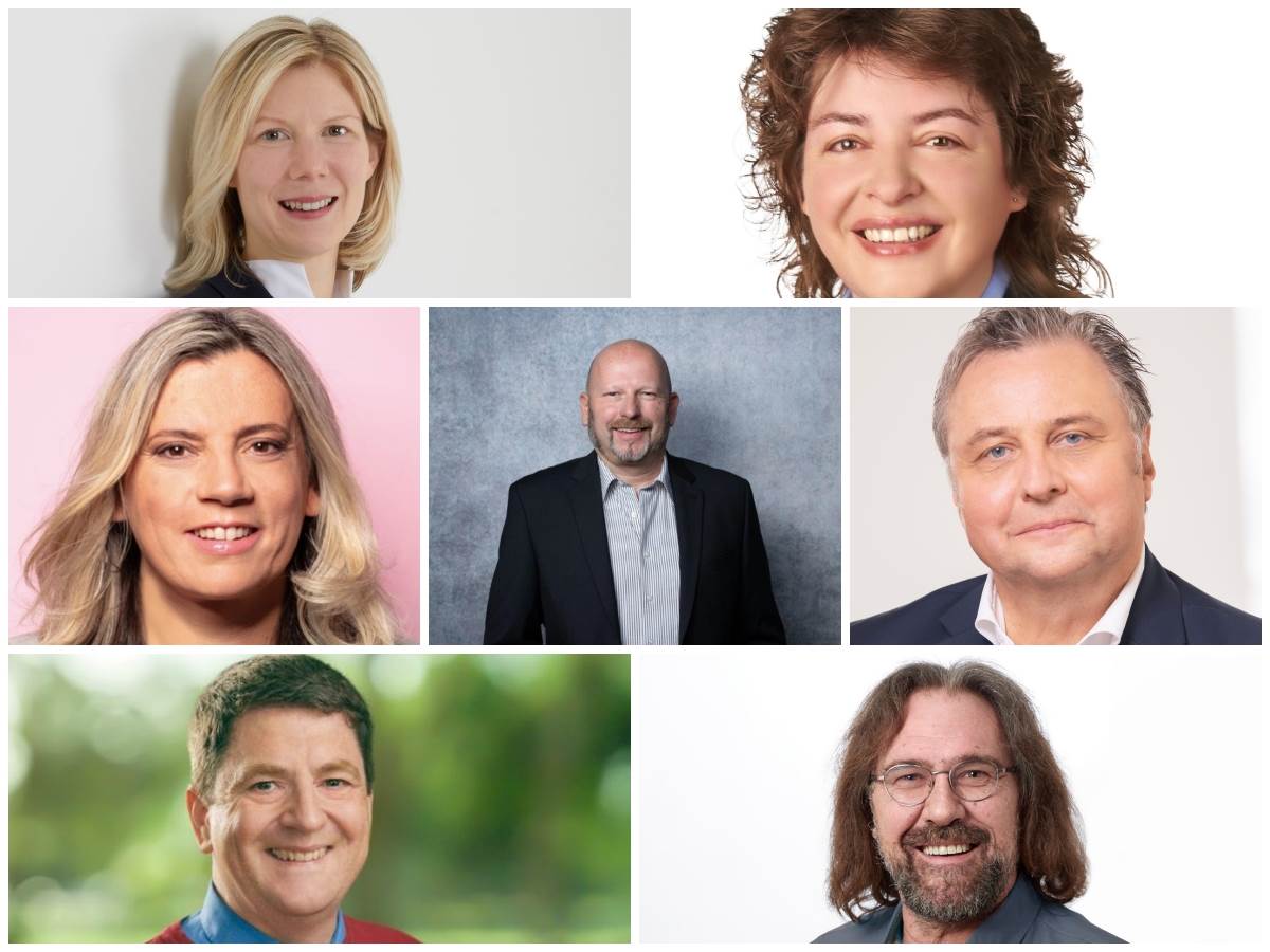 1. Spalte (von links): Jenny Gro (CDU), Melanie Leicher (FWG) 2. Spalte: Caroline Albert-Woll (SPD), Jrgen Nugel (AfD), Thomas Roth (FDP) 3. Spalte: Gunnar Bach (Bndnis 90/ Die Grnen), Thomas Becker (Die Linke) (Fotos: Kandidierende) 