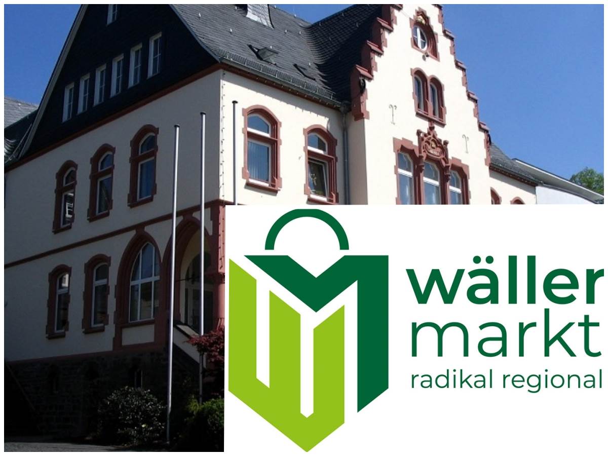 Auch die Verbandsgemeinde Betzdorf-Gebhardshain wird den Wller Markt frdern. (Bilder: Rathaus: VG Betzdorf-Gebhardshain/Archiv; Logo: Wller Markt, Archiv) 