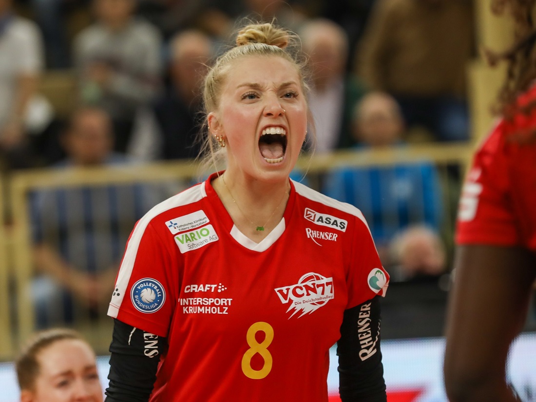 Große Emotionen wie hier von Maddy Halteman werden nötig sein, um dem VfB Suhl LOTTO Thüringen ein spannendes Spiel abzutrotzen. (Foto: Detlef Gottwald)