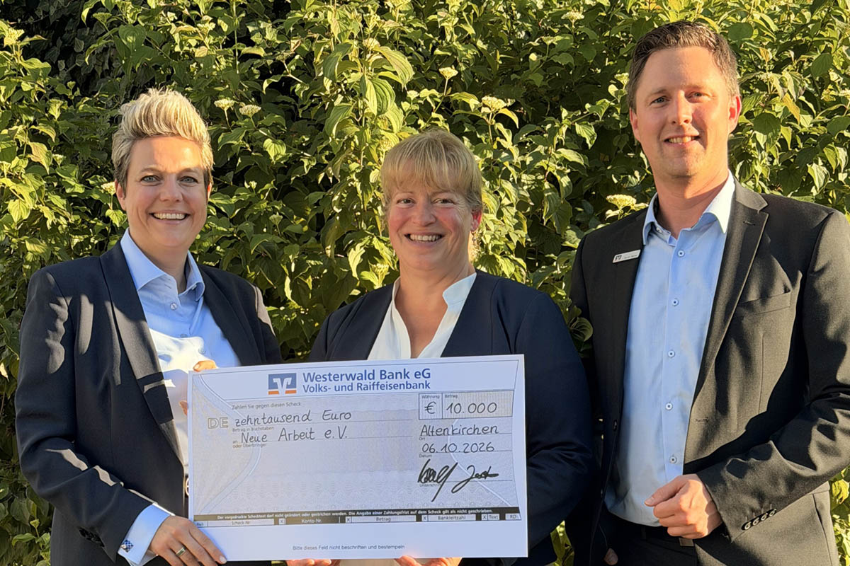 Westerwald Bank f�rdert "neue arbeit e. V." mit 10.000 Euro